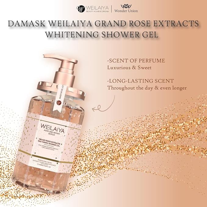 Weilaiya Damask Grand Rose Extract Shower Gel – 450mL / 15.2 fl oz – Moisturizing Body Wash with Natural Rose Essence – Gentle, Hydrating, Aromatherapy Cleanser for All Skin Types