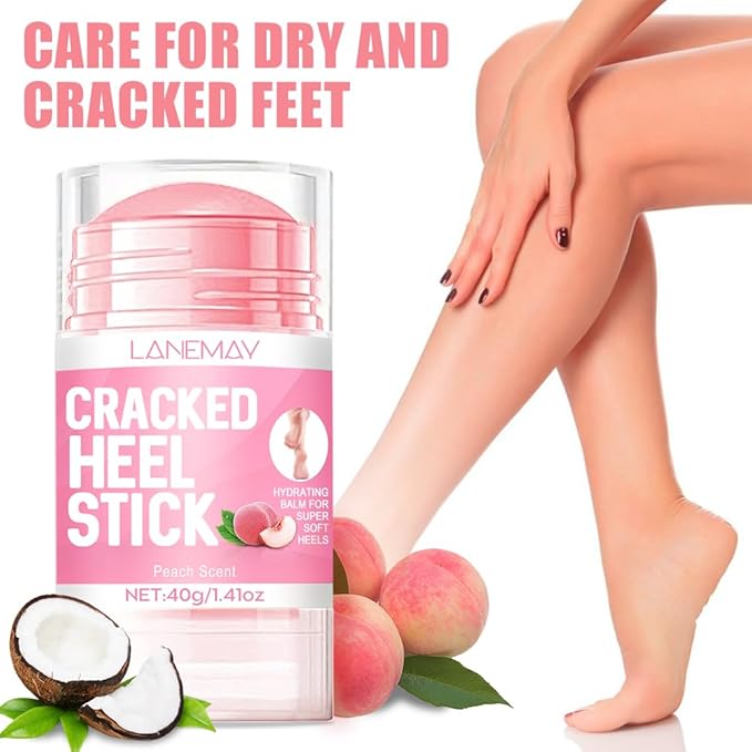 2Pcs Peach Scented Foot Care Set, Hydrating Anti-Cracking Heel Balm Stick for Dry Cracked Skin, Nourishing Softening Treatment