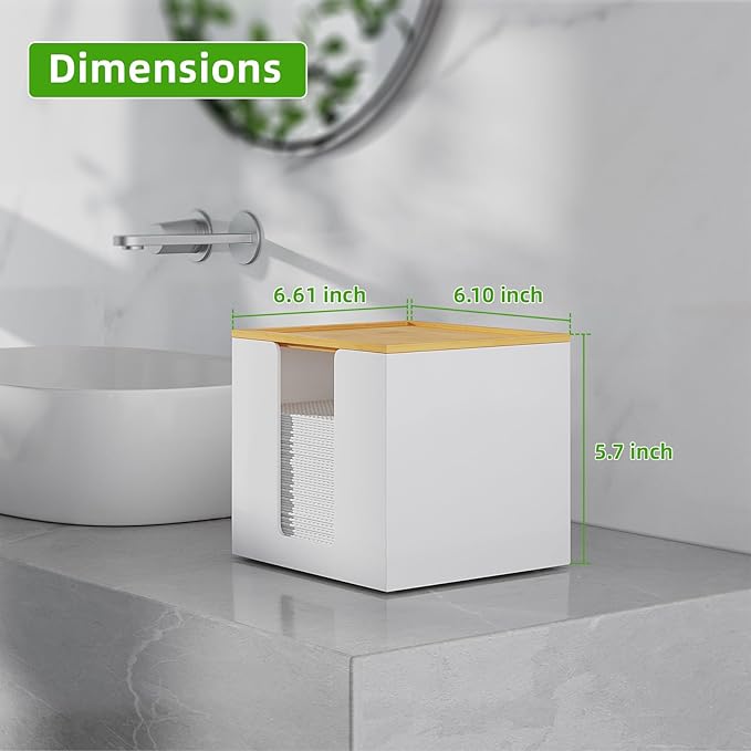 VITVITI Disposable Face Towel Holder Containers, Metal Iron Facial Clean Towels Box for XL Clean Skin Club, Large Capacity With Bamboo Lid for Bathroom, White