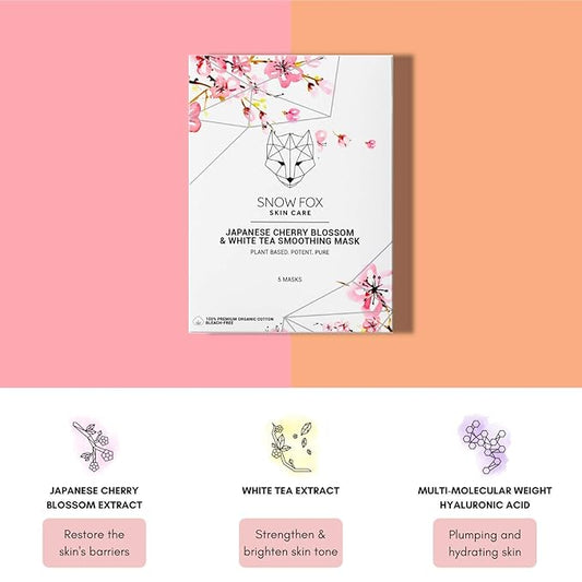 Snow Fox Japanese Cherry Blossom & White Tea Smoothing Mask – 1 Pack for Smooth, Bright, Glossy Skin 'Glass Skin' Effect