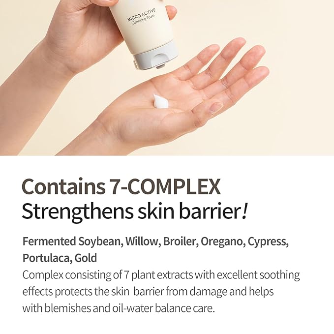 COSNORI Micro Active Cleansing Foam – Vegan, Non-irritating, Korean Facial Cleanser, Skin soothing, 7 Plant Extracts Daily Face Wash, 5.07 fl oz