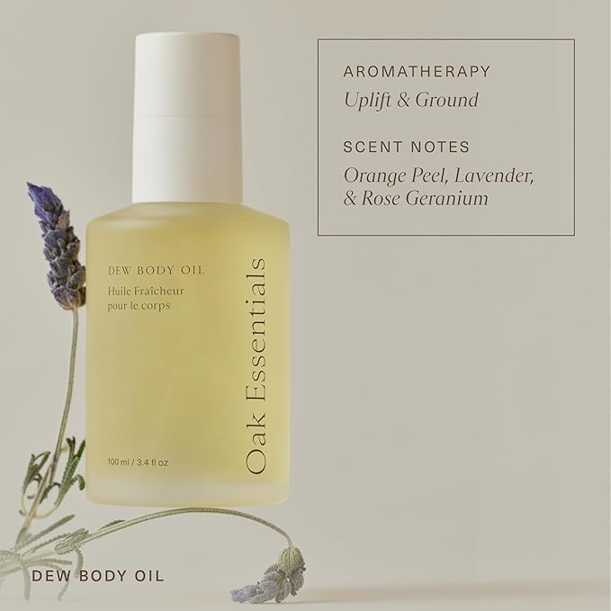 Oak Essentials Dew Body Oil | Nourishing Daily Body Oil for Radiant, Supple Skin with Borage Seed Oil, Cedarwood, and Sweet Almond Oil, 3.4 Fl Oz