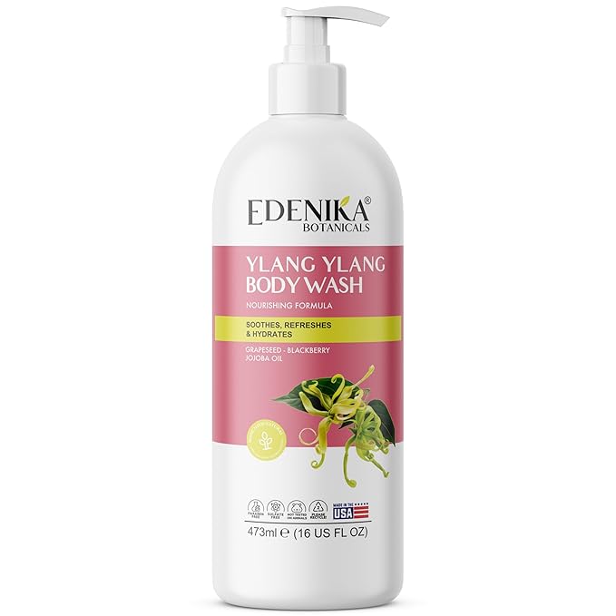 Ylang Ylang Body Wash, Cleanses, Nourishes & Hydrates, Gentle Shower Gel for Dry and Sensitive Skin, Women & Men, Organic & Natural, 16 fl oz