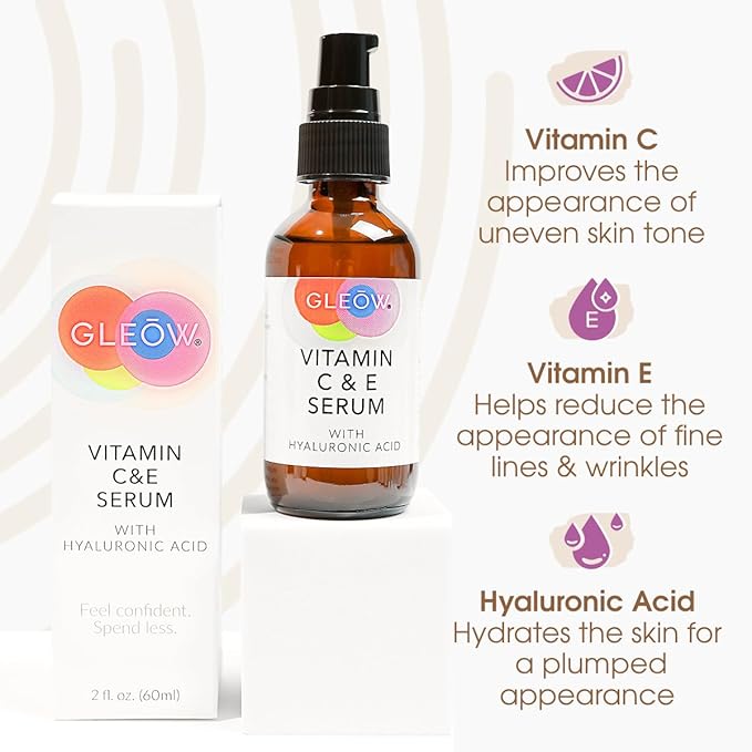 GLEOW Vitamin C Face Serum, Hydrating Vitamin C Serum for Face with Hyaluronic Acid, Suitable For All Skin Types, Targets the Appearance of Dull Spots 2oz