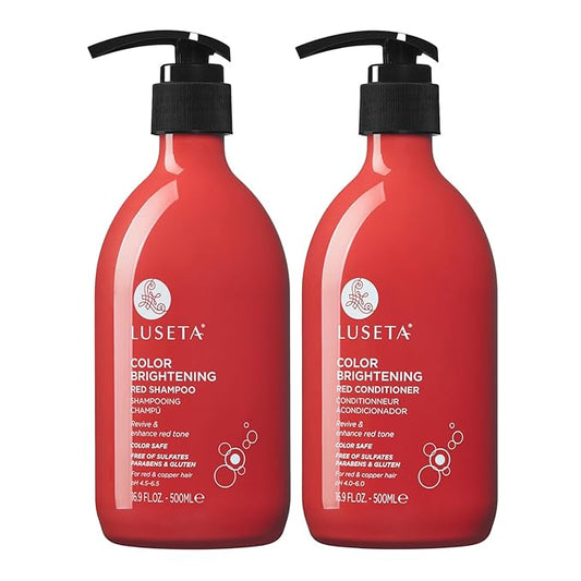 Luseta Red Hair Shampoo & Conditioner Set for Color Treated, Sulfate and Paraben Free for Copper Brightening, Strengthening Follicles With Pomegranate Extract 2 x 16.9oz