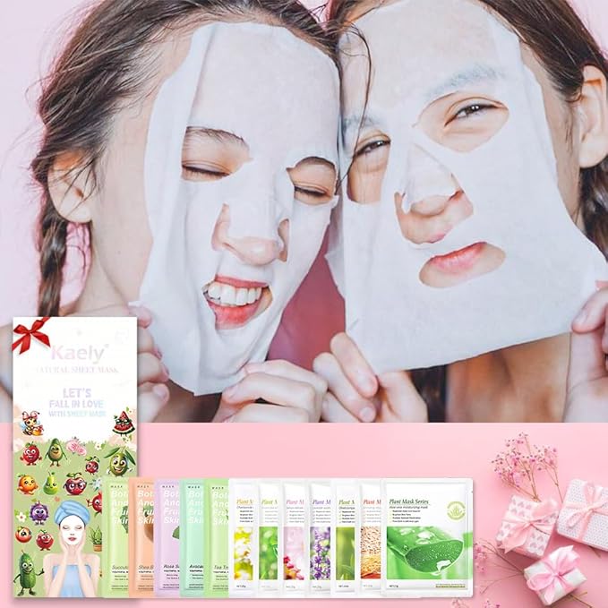 evpct 12Pack Kids Face Masks for Kids Girls Spa, Girls Kids Facial Spa Day Slumber Sleepover Birthday Party Favors Supplies Kit for Girl, Kid Friendly Facial Face Sheet Masks Bulk Skincare for Kid, B3