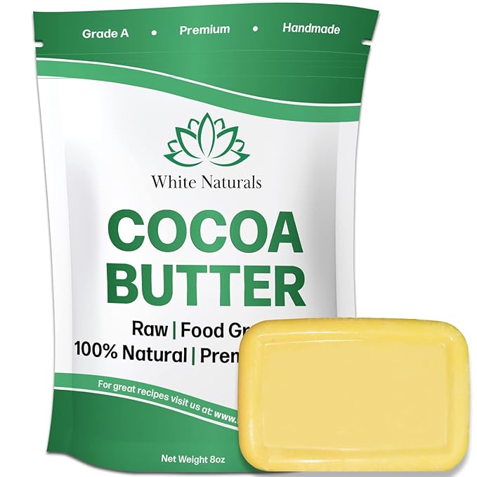 White Naturals Organic Cocoa Butter 8 oz,Unrefined, Raw, 100% Pure, Natural, Food Grade, Great for Hair and Skin, Use For DIY Recipes, Whipped Body Lotions, Soap Making, Creams, Shampoo, Lip Balm