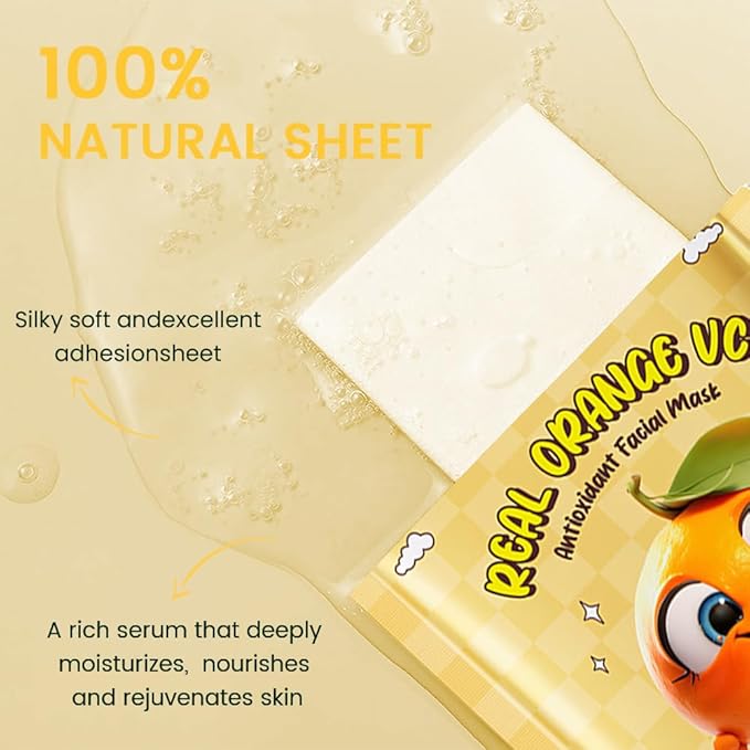 Kaely 10 Pack Orange Face Masks for Kids, Kids Face Mask Spa Day Kit Supplies, Spa Party Favors for Teens Girls Women, Sheet Facial Mask Skincare Gifts Set, Moisturize Soothe for All Skin Types, 05