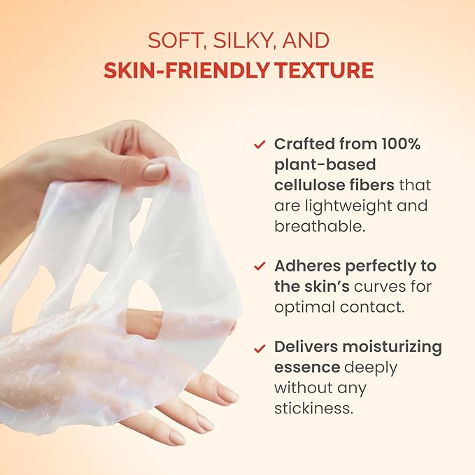 PLANTIFIQUE Facial Sheet Mask Vitamin C Glow 5 Pack – Rejuvenating & Glowing Face Mask Sheets Pack with Peach & Vitamin C – Korean Skincare for Dull Skin