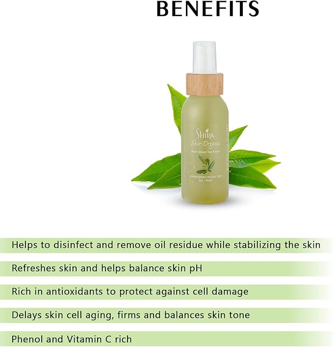Shir-Organic Pure Green Tea Toner Natural Refreshing- Hydrating Toner for Face for Normal to Oily Skin Type (89ml)