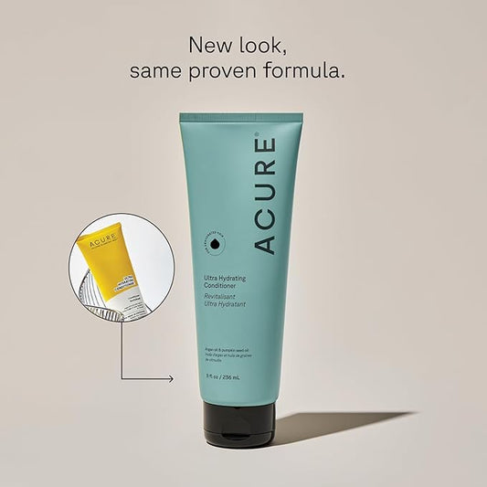 Acure Ultra Hydrating Shampoo and Conditioner Set - Moisturizing Set with Argan Oil for Women & Men with Dry, Damaged, Straight or Curly Hair, 100% Vegan, Paraben Free, Sulfate Free - 8 fl oz (2 Pack)