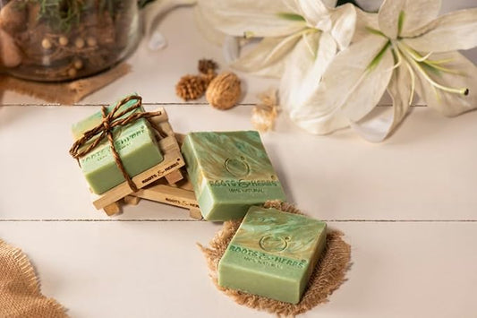 ROOTS AND HERBS Ayurvedic Bar Soap Natural Treatment 100% Vegan, No Paraben, No SLS, No Sulphate, Nourishing Avocado, Bergamot and White Lily Cold Process Gourmet Cleansing Body Soap