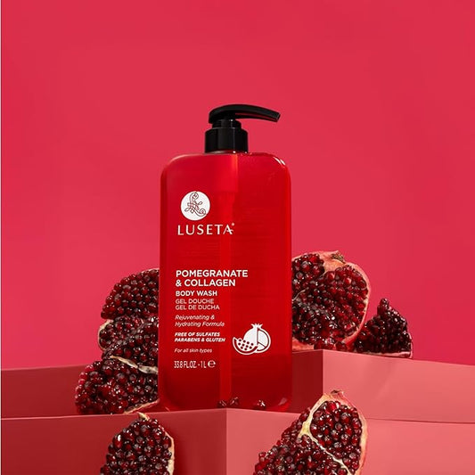 Luseta Pomegranate & Collagen Body Wash Rejuvenating Shower Gel Body Cleanser for All Skin Types Moisturizing and Hydrating Dry Skin 33.8oz