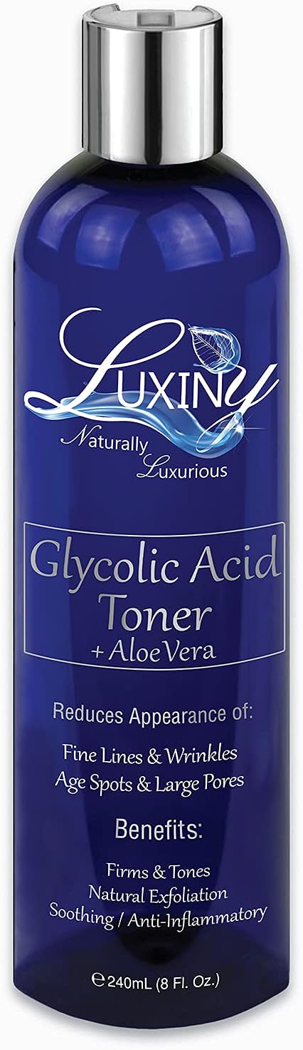 Glycolic Acid Toner an AHA BHA Facial Toner (8 oz) with Organic Alcohol Free Witch Hazel Hydrating Acne Toner, Pore Minimizer, Skin Exfoliator, Face Moisturizer for Acne Prone, Sensitive and Oily Skin