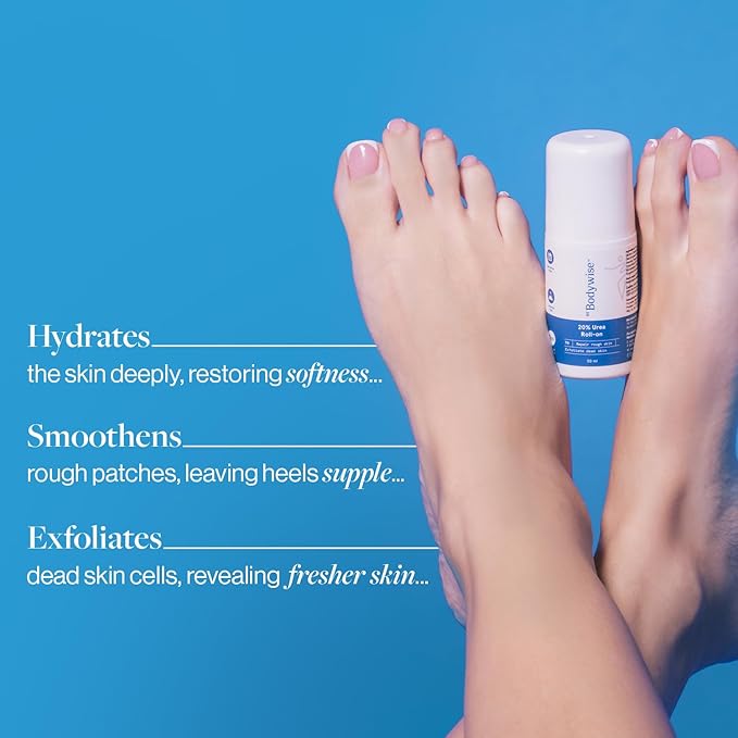 Be Bodywise 20% Urea Foot Cream Roll On 50ml | For Dry, Cracked Heels and Feet | With Lactic Acid, Olive Oil & Vitamin E | Helps Repair and Moisturise Cracked Heels