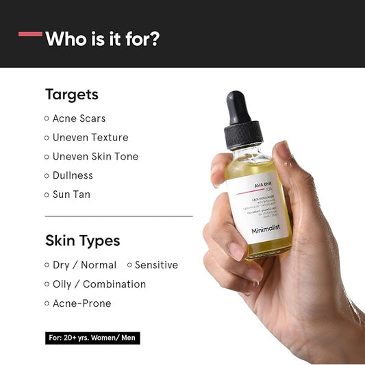 Minimalist 10% AHA (Lactic Acid & Glycolic Acid) BHA (Salicylic Acid) Exfoliating Serum | Mildly Exfoliates without Drying for Radiant, Youthful Skin | For Women & Men | 1 Fl Oz / 30 ml
