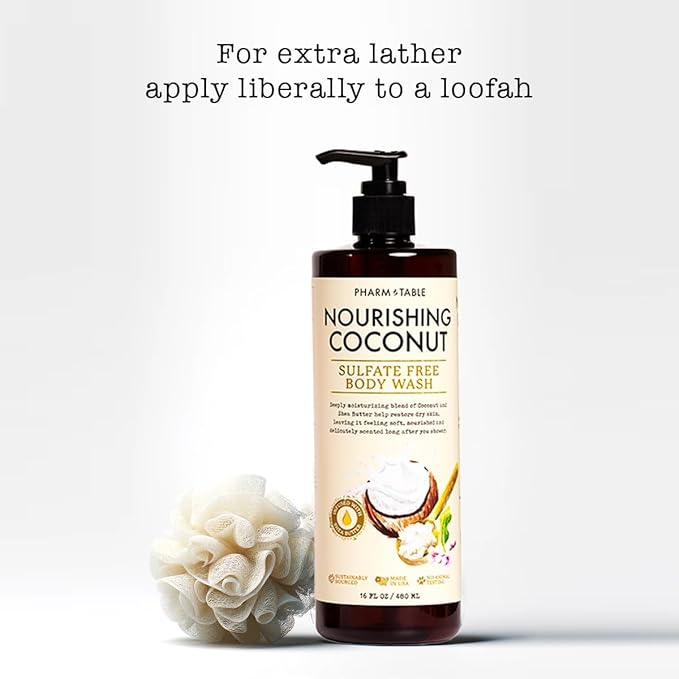 Nourishing Coconut Body Wash for Women and Men Softens and Soothes the Skin, Sulfate Free, 100% Cruelty Free, 480ml