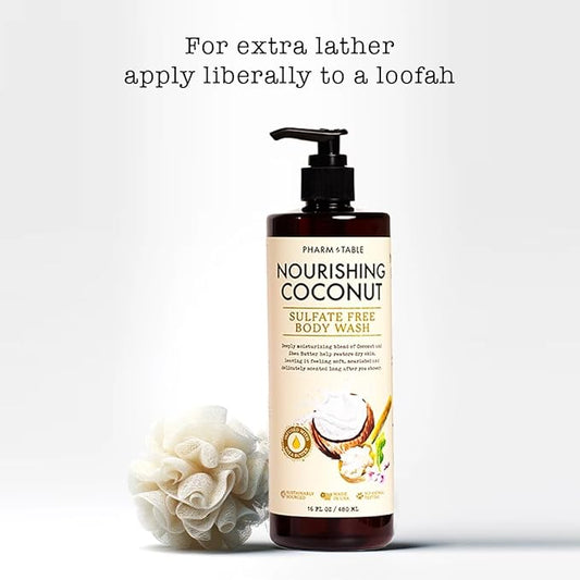 Nourishing Coconut Body Wash for Women and Men Softens and Soothes the Skin, Sulfate Free, 100% Cruelty Free, 480ml