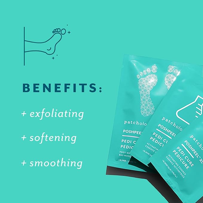 Patchology PoshPeel Pedi Cure - Foot Peel Mask Soak Treatment, Feet Peeling Mask, Pedicure Booties with Deep Exfoliation for Baby-soft Skin, Pedicure Supplies for Foot Care, 1 Pair
