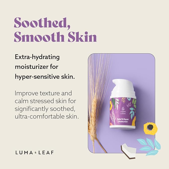 LUMA & LEAF Dry Skin Face Moisturizer – Hydrating Face Cream for Eczema, Rosacea-Prone & Sensitive Skin with Niacinamide, Shea Butter & Wild Oats – Lightweight and Vegan