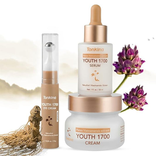 Youth 1700 Essential Trio Set, Vietnamese Ginseng Anti-Aging Skin Care Kit with Serum, Eye Cream & Moisturizer for Wrinkle Care & Firm, Radiant Skin, For All Skin Types