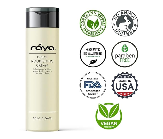 Raya Body Nourishing Cream 8 oz (S-112) | Rich and Silky Body Moisturizer | Softening and Nourishing | Made with Fine Oils, Butters, and Vitamins