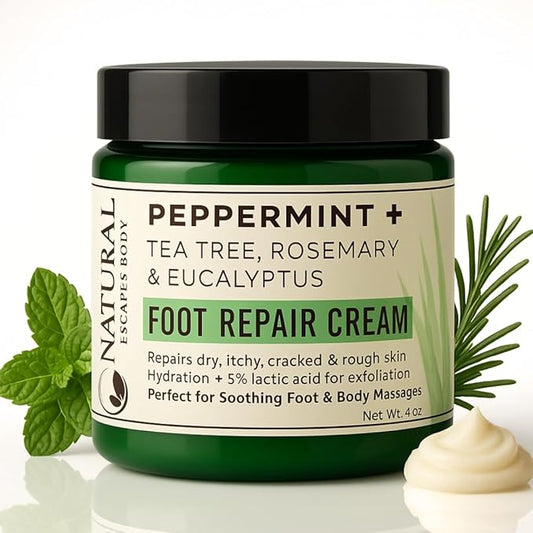 Peppermint + Rosemary, Eucalyptus & Tea Tree Foot Cream for Dry Cracked Heels and Feet - Moisturizing Foot Lotion for Cracked Heel Repair - Callus Remover with Lactic Acid (4 oz)