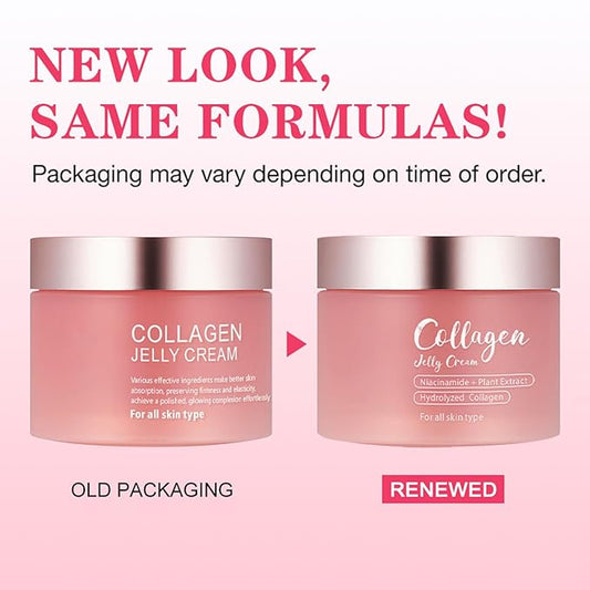 Collagen Jelly Cream,Contains Niacinamide & Freeze Dried Hydrolyzed Collagen, Boosts Elasticity & Hydration,Reduce Fine Lines & Dullness,Improves Glowy Skincare Cream(3.38 fl.oz)