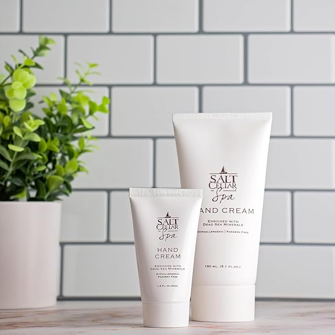 Salt Cellar Spa Dead Sea Mineral Hand Cream, Pack of Three, Moisturizer Lotion for Dry, Cracked Skin Enriched with Glycerin, Olive Oil, Paraben Free, Fast Absorbing, 5.1 FL oz (150 ml)