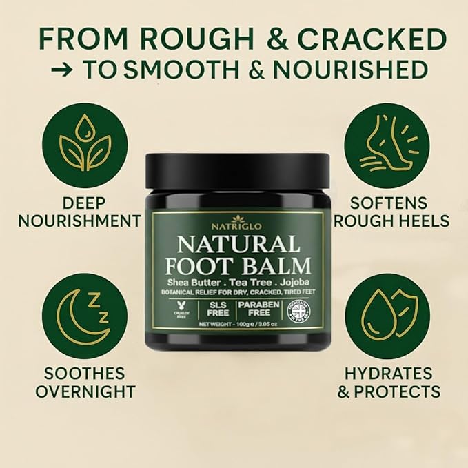 Organic Tea Tree Foot Cream for Dry Cracked Feet, Heels, Toes & Calluses - Athlete’s Foot, Odor, Itchy & Rough Skin- Heel Balm & Moisturizer for Soft, Smooth Feet & Lasting Comfort