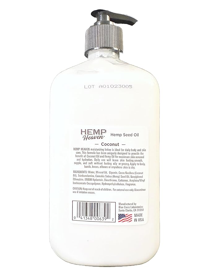 Hemp Heaven Lotion - Moisturizing Body Lotion with Natural Hemp Seed Oil & Coconut Bliss Scent, 18 oz, Paraben-Free Hemp Lotion for Women & Men, Made in USA, Soothes & Nourishes