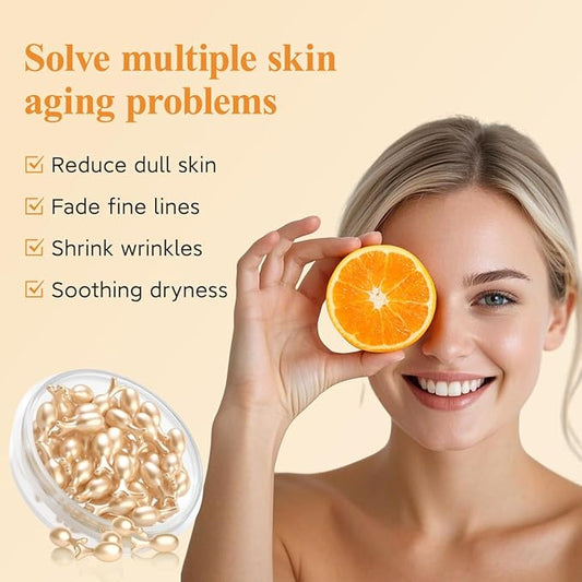 HKH Vitamin C Super Serum for Face - Anti Aging Vitamin E Facial Serum Capsules with Niacinamide, Vit C Oil for Women, Even Skin Tone, Reduce Wrinkles, Moisturise, Travel Friendly (38 Capsules)