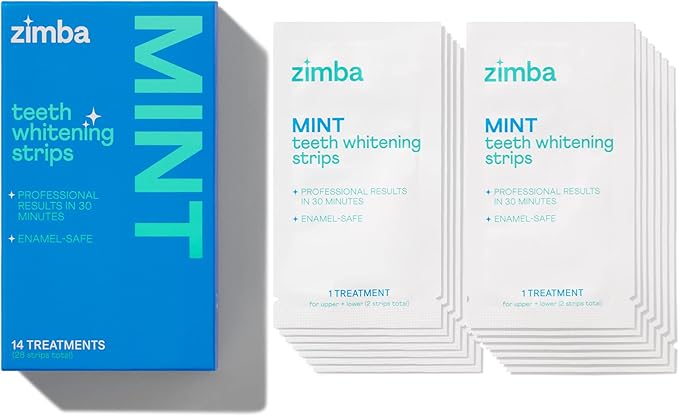 Zimba Watermelon Flavored Teeth Whitening Strips | Vegan, Enamel Safe Hydrogen Peroxide Teeth Whitener for Coffee, Wine, Tobacco, and Other Stains | 14 Day Treatment | Watermelon