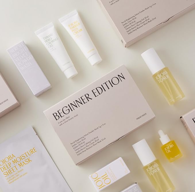 PINKWONDER Beginner Edition Skincare Set | USDA Organic Jojoba Oil | Hydrating & Soothing Routine | Travel Essentials for Women | Korean Skincare Gift