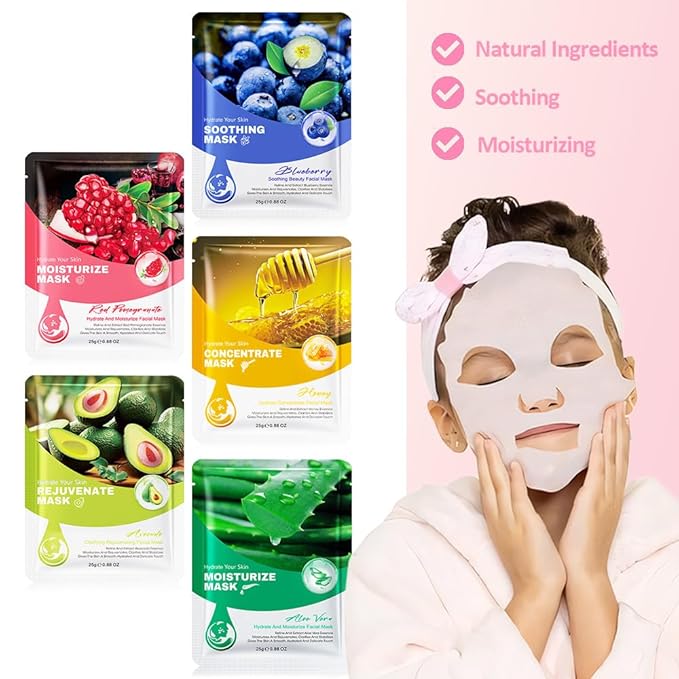 Kaely 10 Pack Variety Face Masks for Kids, Kids Face Mask Spa Day Kit Supplies, Spa Party Favors for Teens Girls Night, Sheet Facial Mask Skincare Gifts Set, Hydrating Soothe for All Skin Types, 04