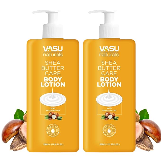 Vasu Naturals Shea Butter face moisturizer - Hydrating body lotion, Long-Lasting hand cream for Dry Skin, Lightweight face lotion, Coconut Oil hand lotion for skincare 11.83 fl oz each (Pack of 2)