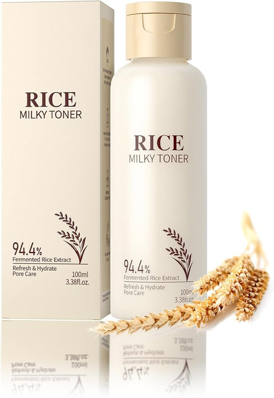 Rice Toner Korean Face Hydrating for Glowing Skin, 100ml Lightweight Non-Sticky Rice Essence Toner for All Skin Types, Deep Moisture & Brightening