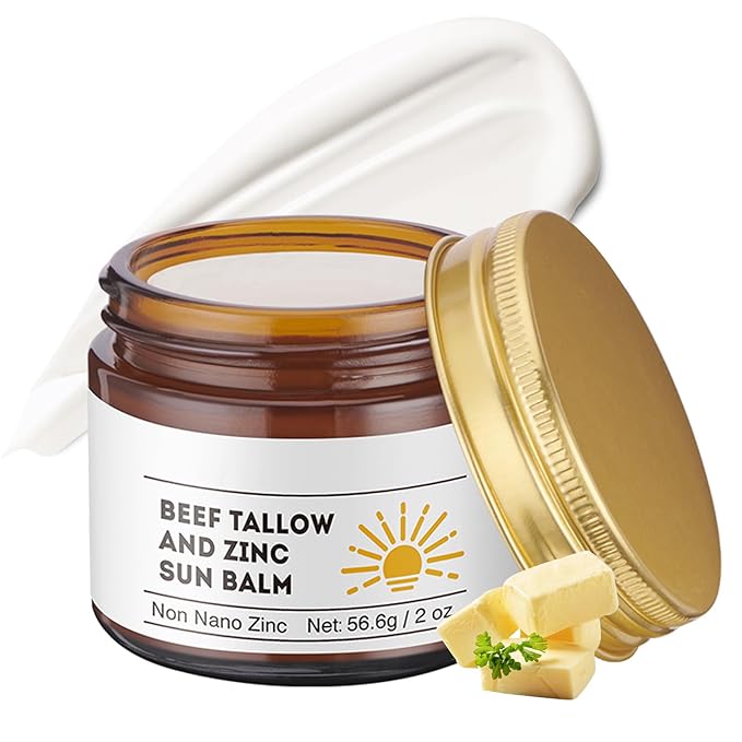 Beef Tallow and Zinc Sun Balm - Beef Tallow for Skin Instant Sun Protection, Beef Tallow Sunscreen for Face and Body Non Greasy Formula, Beef Tallow Moisturizer Daily Use for Deep Moisturizing 2 Oz