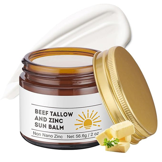 Beef Tallow and Zinc Sun Balm - Beef Tallow for Skin Instant Sun Protection, Beef Tallow Sunscreen for Face and Body Non Greasy Formula, Beef Tallow Moisturizer Daily Use for Deep Moisturizing 2 Oz