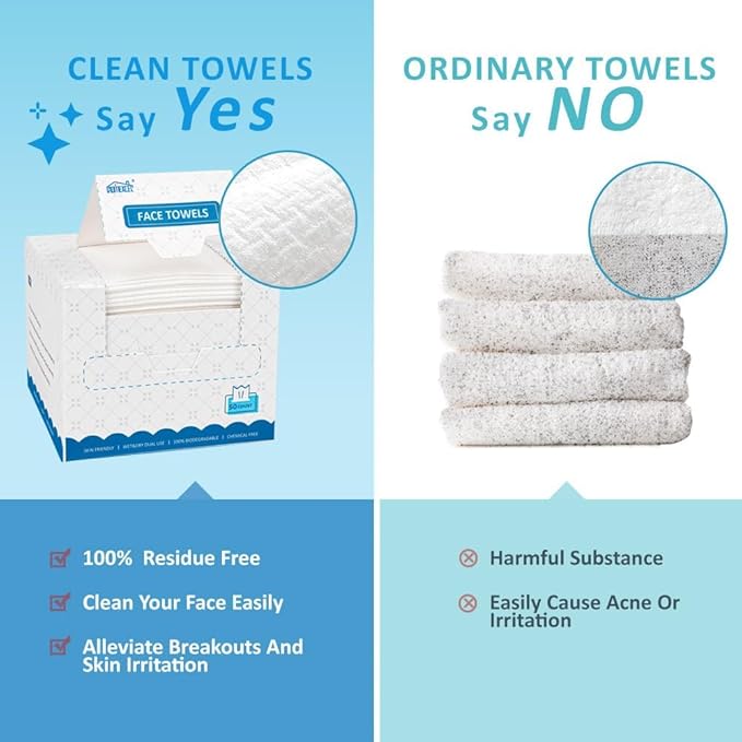 HOMEXCEL Face Towels, 100 Count (2 Box) Disposable Face Towelettes, Biodegradable Makeup Remover Dry Wipes, Super Soft Clean Facial Towels Wash Cloth for Sensitive Skin