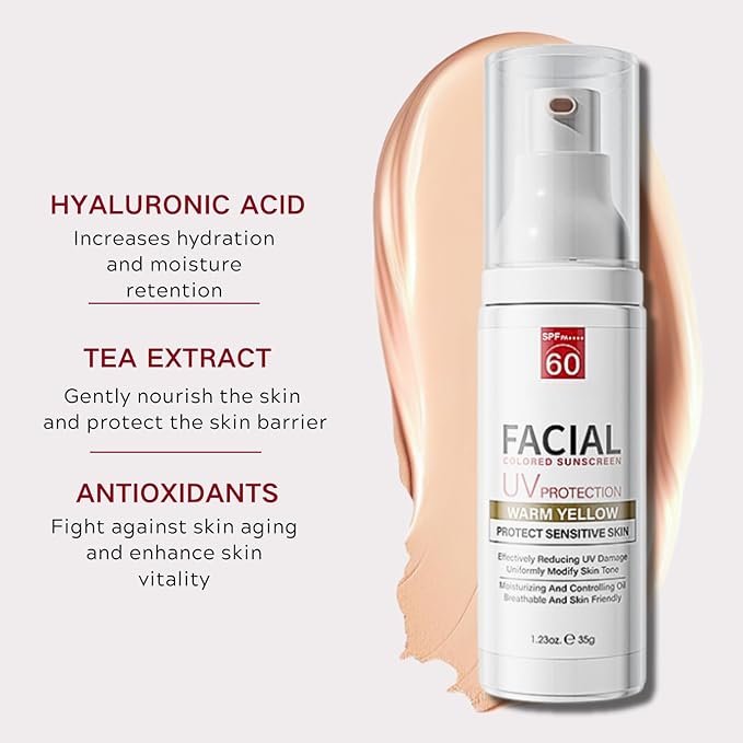 Daily SPF 60 Tinted Face Sunscreen Moisturizer, Tinted Moisturizer for Face with SPF - Mineral Sunscreen Oil- Free with Zinc Oxide Lightweight and Soft for Combination Dry Sensitive Skin