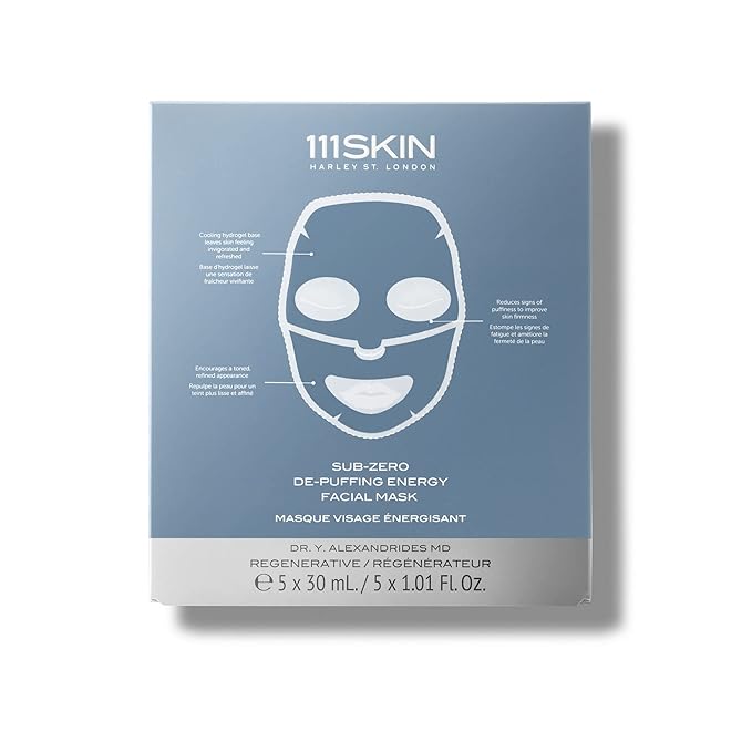 111SKIN Cryo De-Puffing Energy Facial Mask - Fragrance Free - Tighten, De-Puff & Refresh - Peptides & Caffeine - Set of 5 (1 oz each) - Depuffing Face Mask
