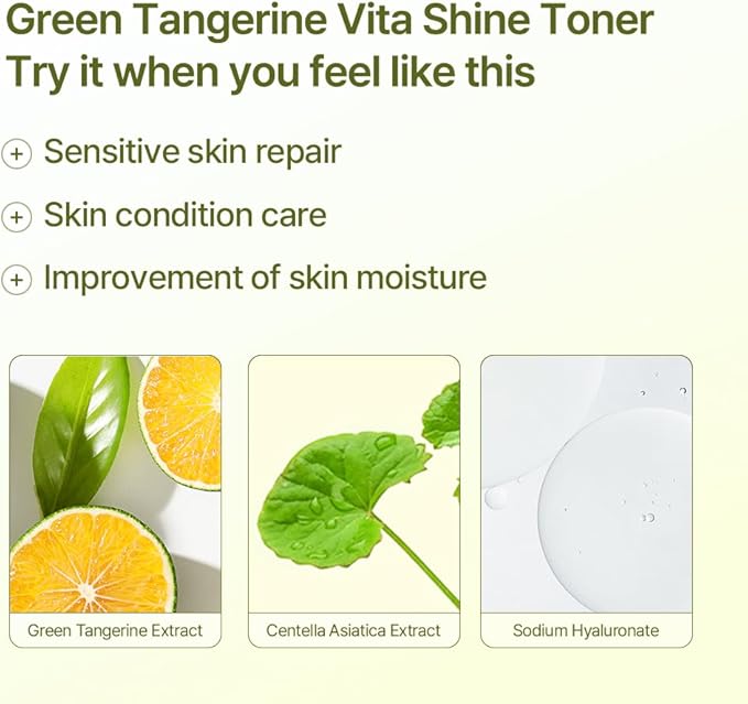 BERGAMO Green Tangerine Vita Shine Toner for Soothing, Hydrating, Face Moisturizer, Korean Skin Care, 6.09 fl.oz, 180ml