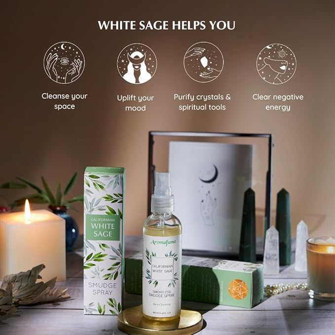 White Sage Smudge Spray by Aromafume | 100ml/3.3 oz | Sage for Cleansing Negative Energy & Protection | Non-Toxic Room Spray | Natural Sage Mist for Spiritual Cleansing, Smokeless Smudging