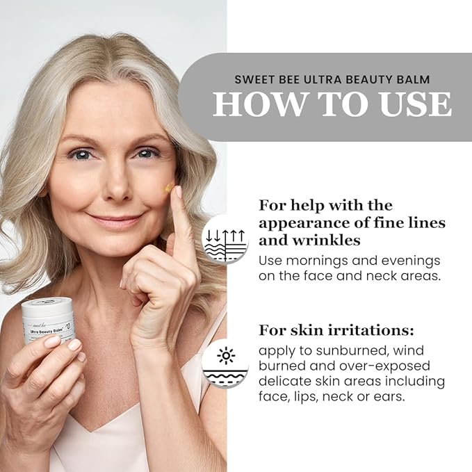 Sweet Bee Naturals Ultra Beauty Balm – Certified Organic Moisturizer Face Cream, Hydrating, Anti-Aging, Soothing, Firming, & Nourishing Facial Moisturizer, Face Lotion with Honey & Beeswax 2 oz