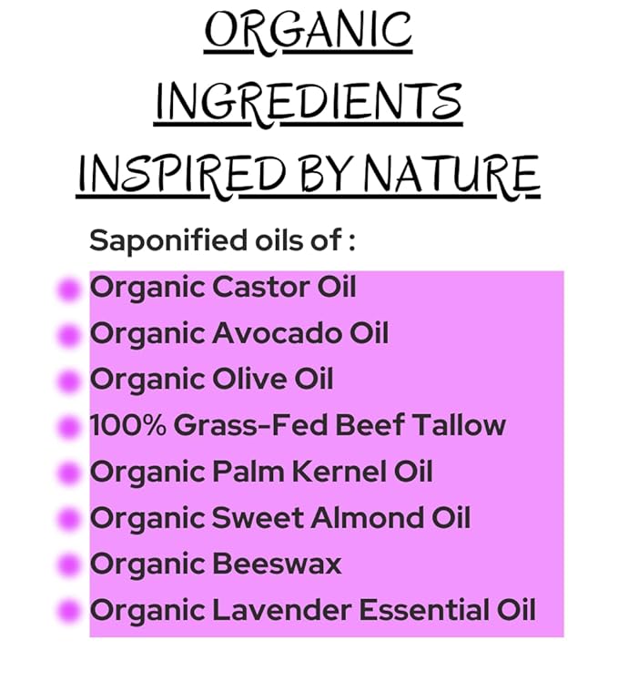 -Lavender- Handcrafted with Grass-Fed Beef Tallow and Organic Oils - Scented with Organic Essential Oils - Artisanal Bar Soap - 3 Pack - Each Bar Unique, Beige