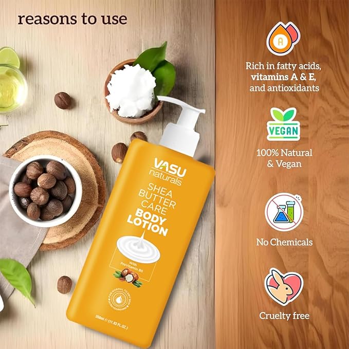 Vasu Naturals Shea Butter face moisturizer - Hydrating body lotion, Long-Lasting hand cream for Dry Skin, Lightweight face lotion, Coconut Oil hand lotion for skincare 11.83 fl oz each (Pack of 2)