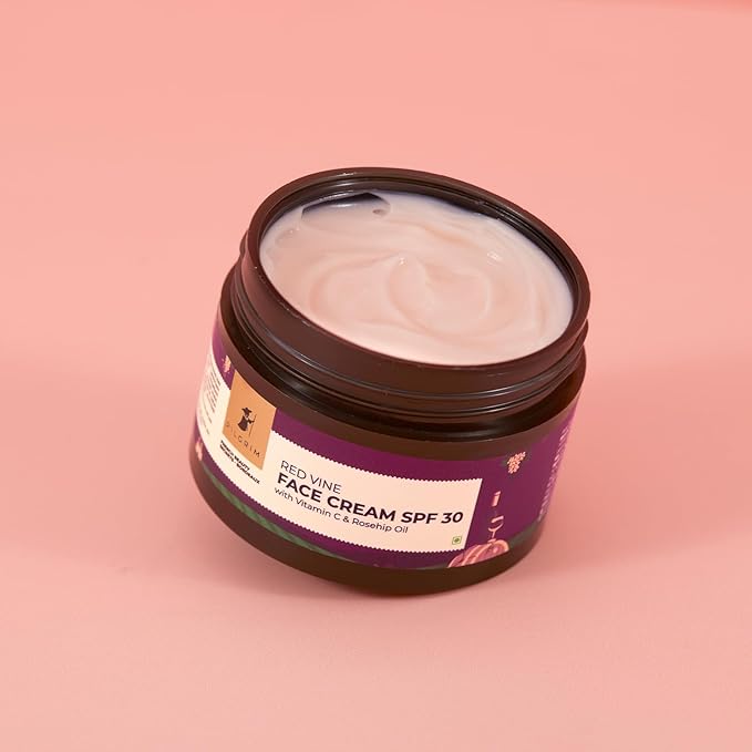 Pilgrim Red Vine Vitamin C Face Cream SPF 30 | with Rosehip Oil (PA+++) | Fights Wrinkle | Provides Long Lasting Sun Protection | 1.76 Oz (50gm)