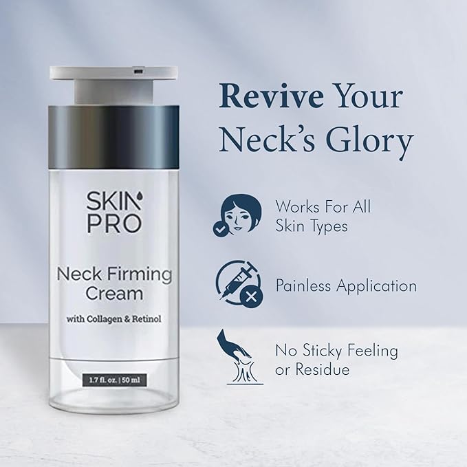 SkinPro Neck Firming and Tightening Cream - Neck Cream with Retinol and Marine Collagen - Anti Aging, Tighten and Lift Cream for Saggy Skin and Turkey Neck