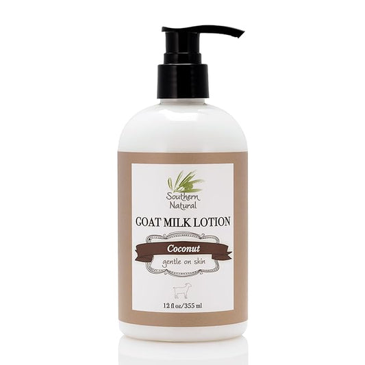 Southern Natural Goat Milk Lotion (12 oz) Face and Body Moisturizer For Dry Skin - Moisturizing Skincare and Hand Cream - Coconut Scent